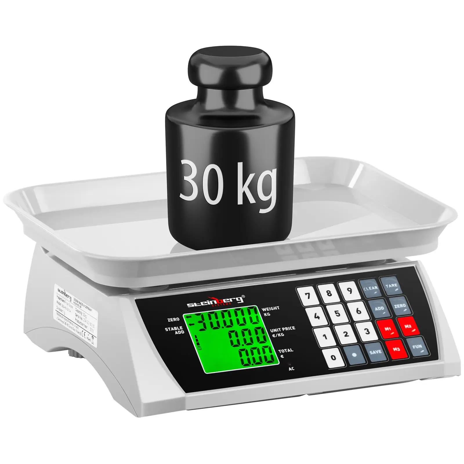 Balanza digital para control - 30 kg / 1 g - 28,8 x 21,8 cm - LCD