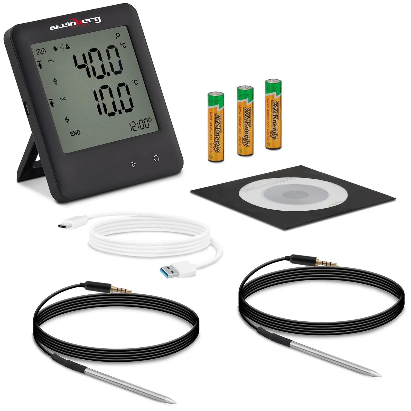 Data logger para temperatura - LCD - de -200 a +250 °C - 2 sensores externos