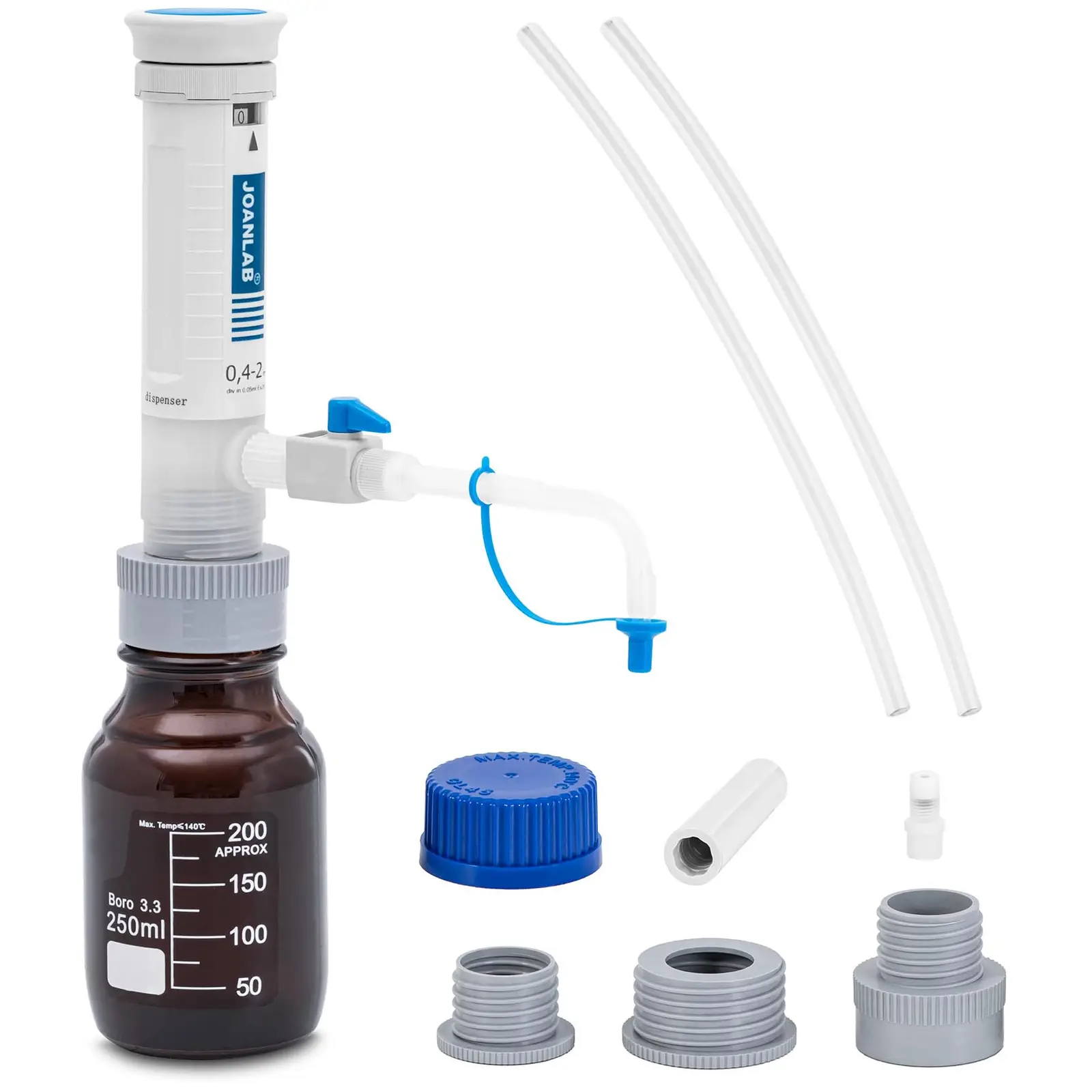 Dispensador de botella para laboratorio - 0,4 - 2 x 0,05 ml - con válvula antirretorno