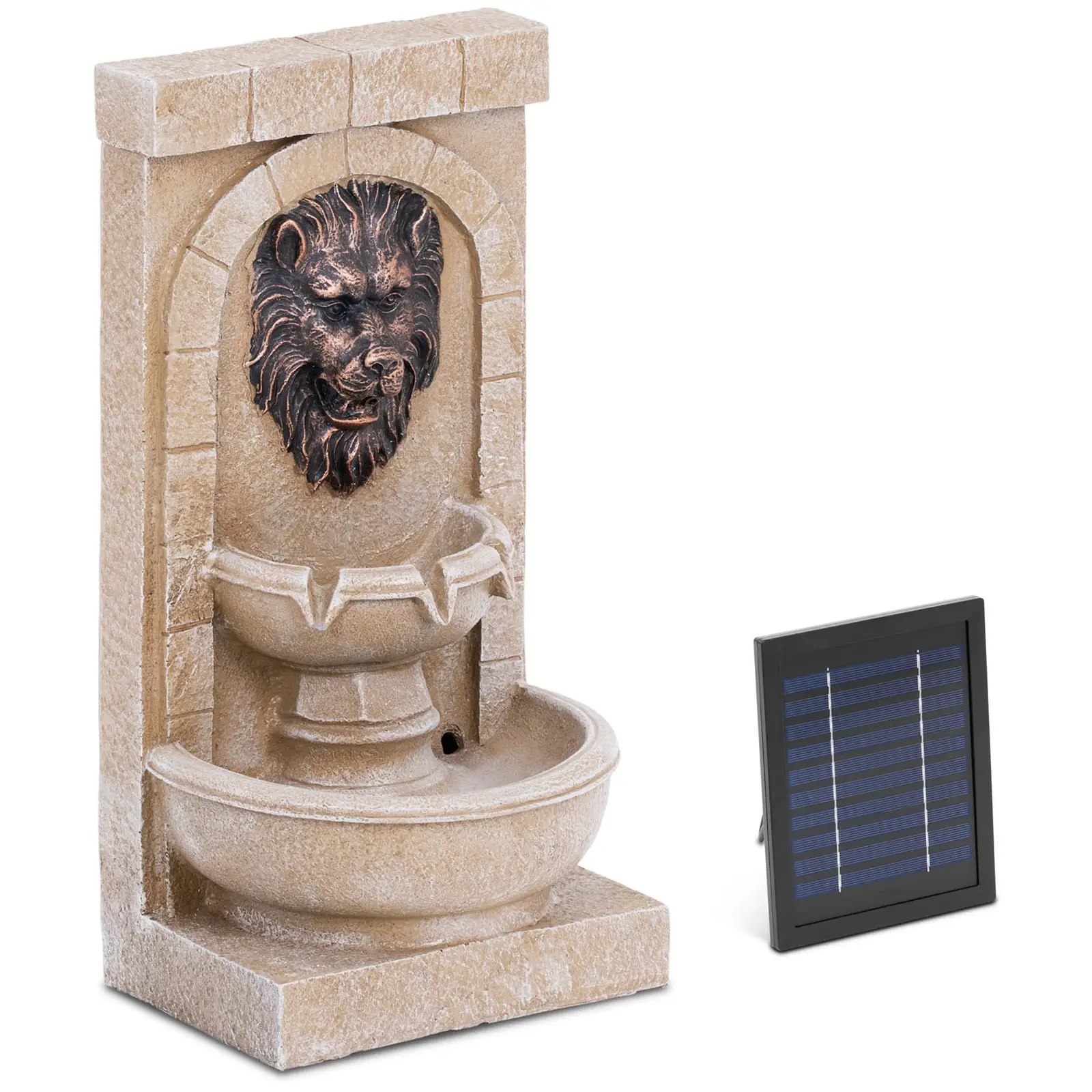 Fuente de jardín solar - 2 niveles con surtidor de cabeza de león - iluminación LED