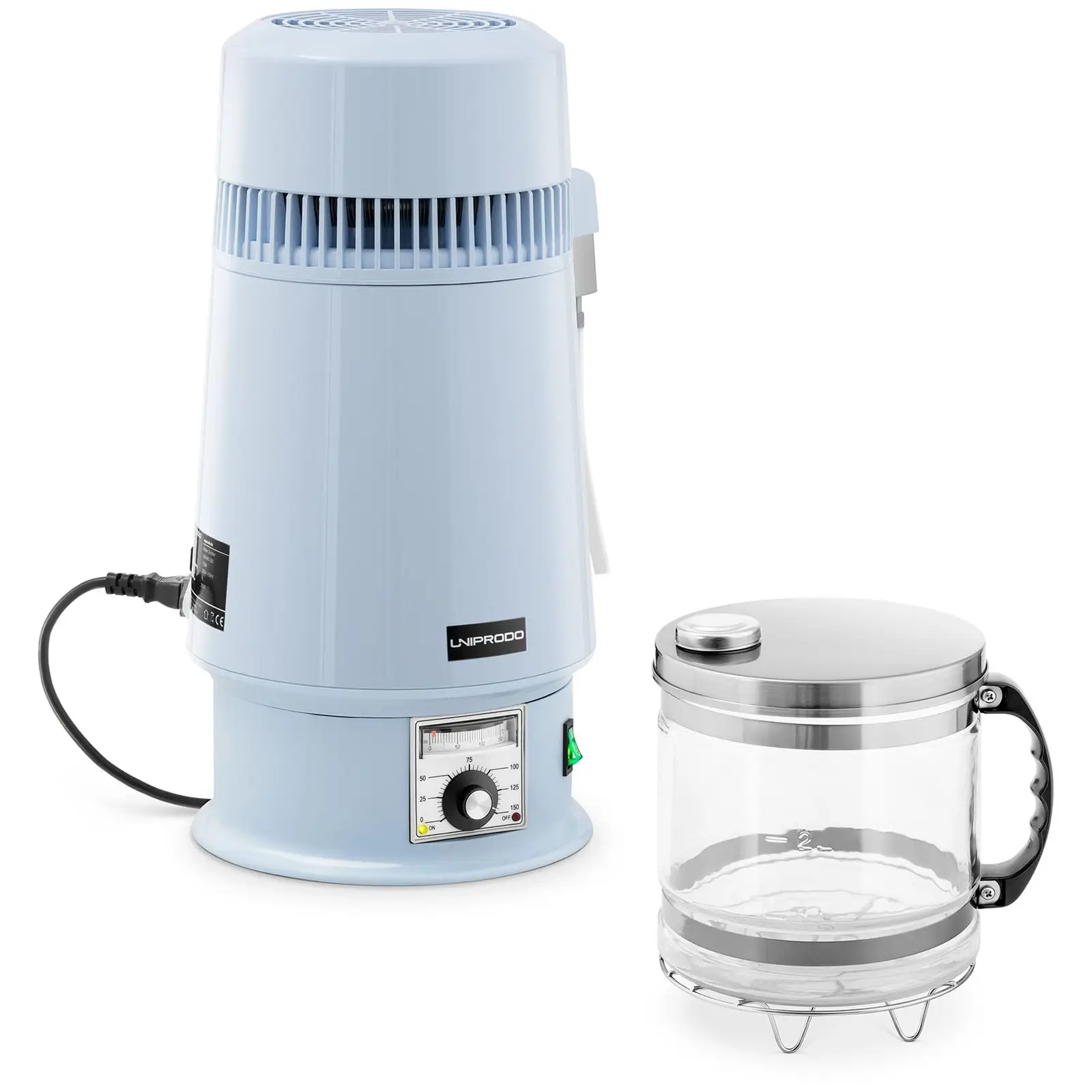 Destilador eléctrico - agua - 4 L - temperatura regulable - jarra de vidrio