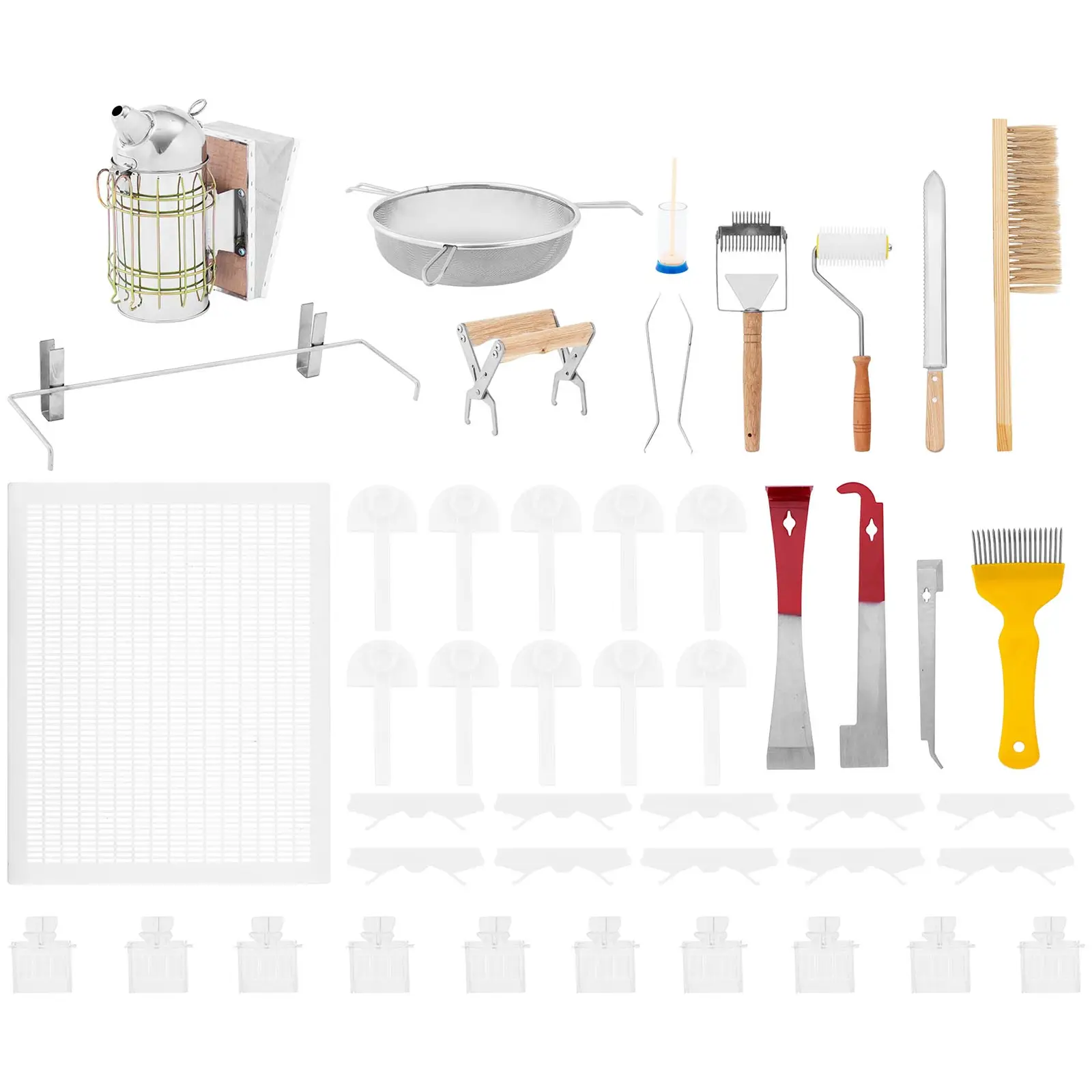 Kit de iniciación para apicultura - 37 piezas - ahumador - cincel para colmenas - soporte para marcos - cuchillo para miel - trampas para insectos